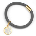 Gray Lamb Leather White Medical Gold Charm Bracelet